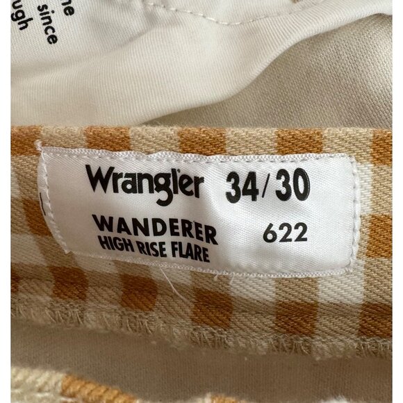Wrangler‎ Wanderer high rise flare jeans tan checkered 90s retro sz 34x30 - Picture 2 of 10